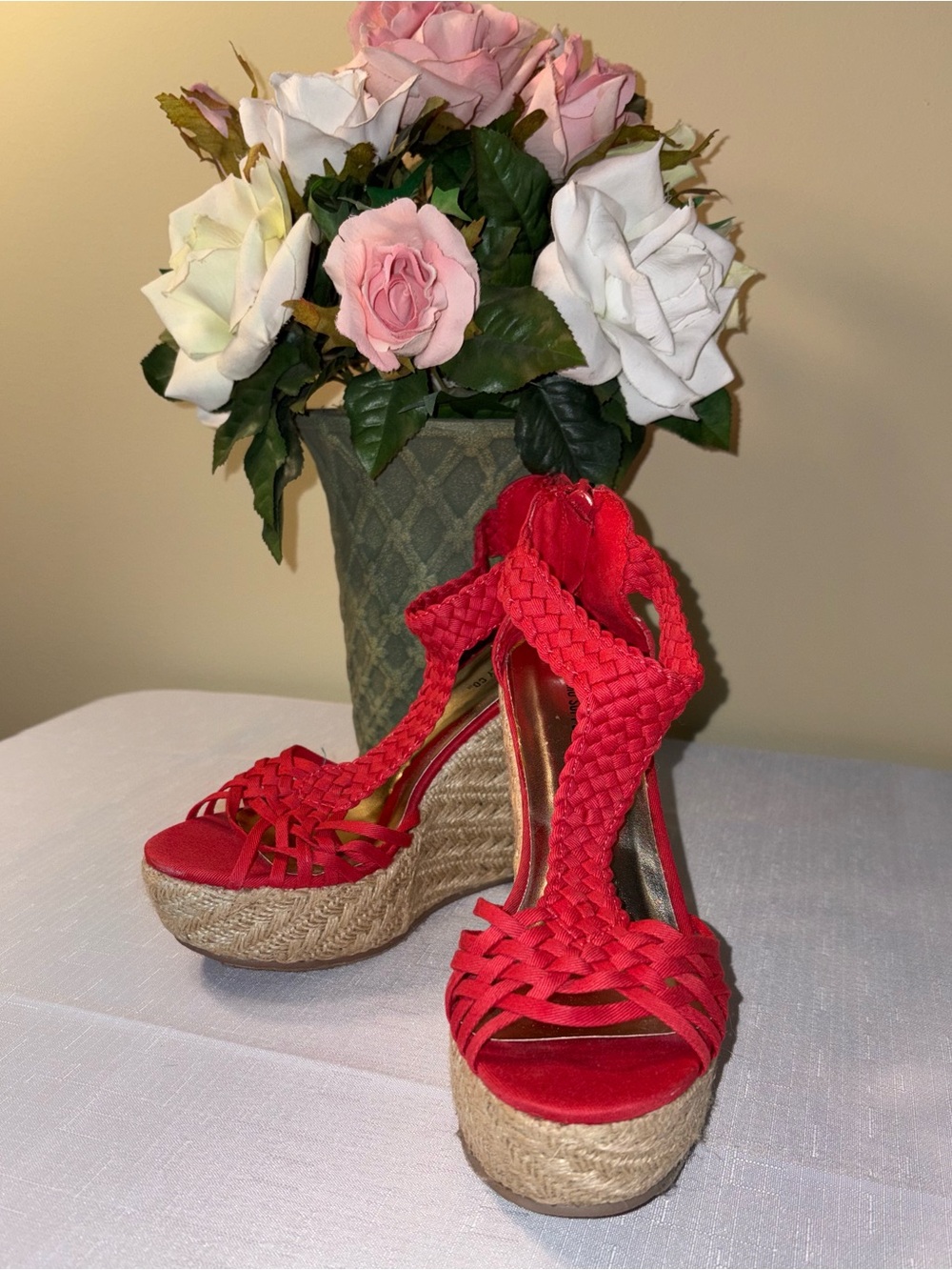 Mossimo Supply Co. Coral, Platform/High Heel, Woven Rope Wedges, Back Zip, Sz 6